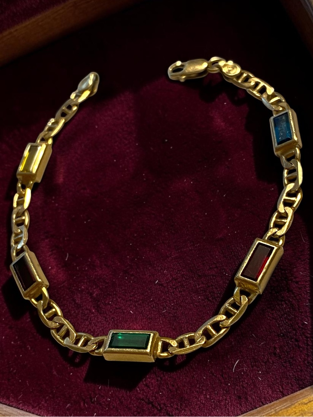 Estate 14K Italian Yellow Gold Multi-Color Gemstone Mariner Link 7.25” Bracelet! - Picture 9 of 16